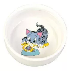   Trixie Ceramic Bowl ceramică castron (alb, cu model) pisici pentru (0,3 l /11 cm)