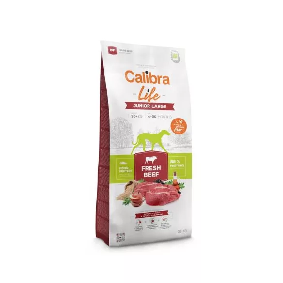 Calibra Dog Life Junior Large Breed Carne proaspătă de vită hrană pentru câini 12 kg