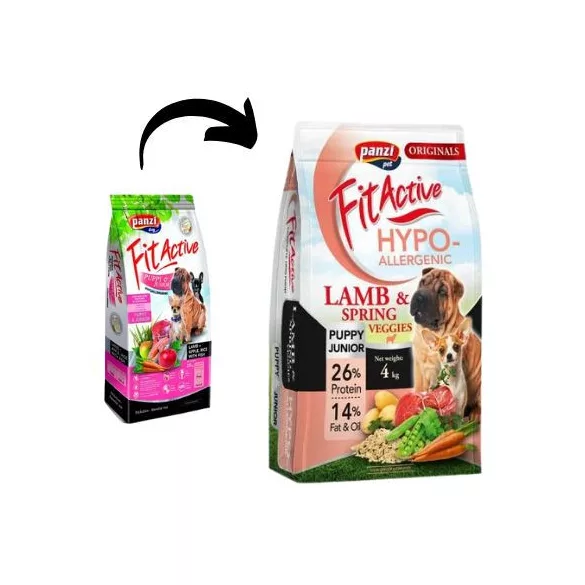 Panzi FitActive Originals Puppy&Junior Hypoallergenic Lamb&Veggies hrană pentru câini 4 kg