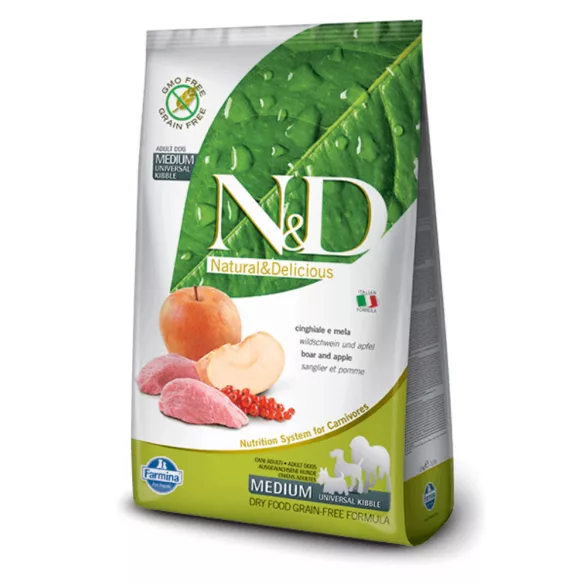 N&D Grain Free wild boar&apple adult medium 12 kg hrană pentru câini