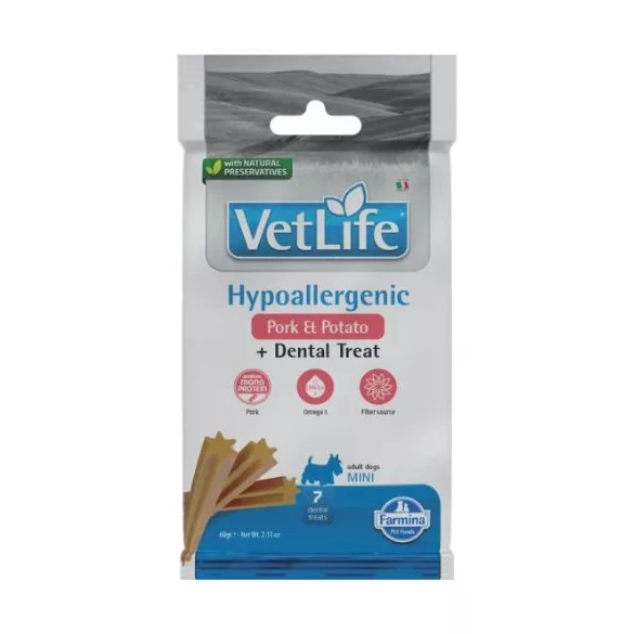 Vet Life Natural Diet Dog Recompensă Hypo Pork&potato Adult Mini 60 g