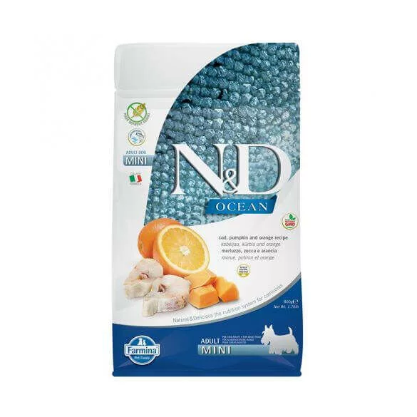 N&D Ocean Dog cod, pumpkin&portocaliu Adult mini 800 g