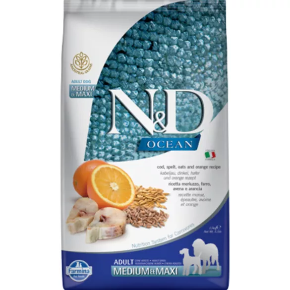 N&D Dog Ocean cod pumpkin&portocaliu adult medium/maxi 2,5 kg