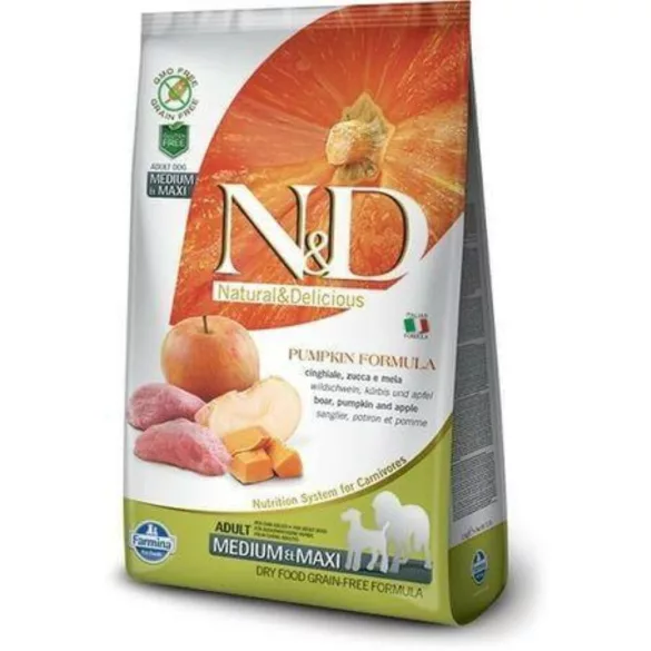 N&D Dog Grain Free wild boar&apple with pumpkin adult medium/maxi 2,5 kg hrană pentru câini