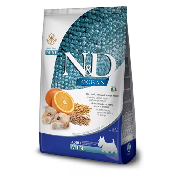 N&D Ocean Dog Cod, spelt, oat&portocaliu adult mini 7 kg