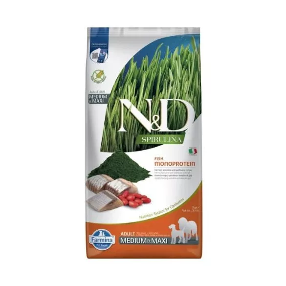 N&D Spirulina Dog Herring Adult Medium/Maxi Hrană pentru câini 7 kg